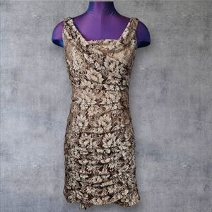 Express Gold Floral Lace‎ Bodycon Mini Cocktail Dress Size 6 Women's O51